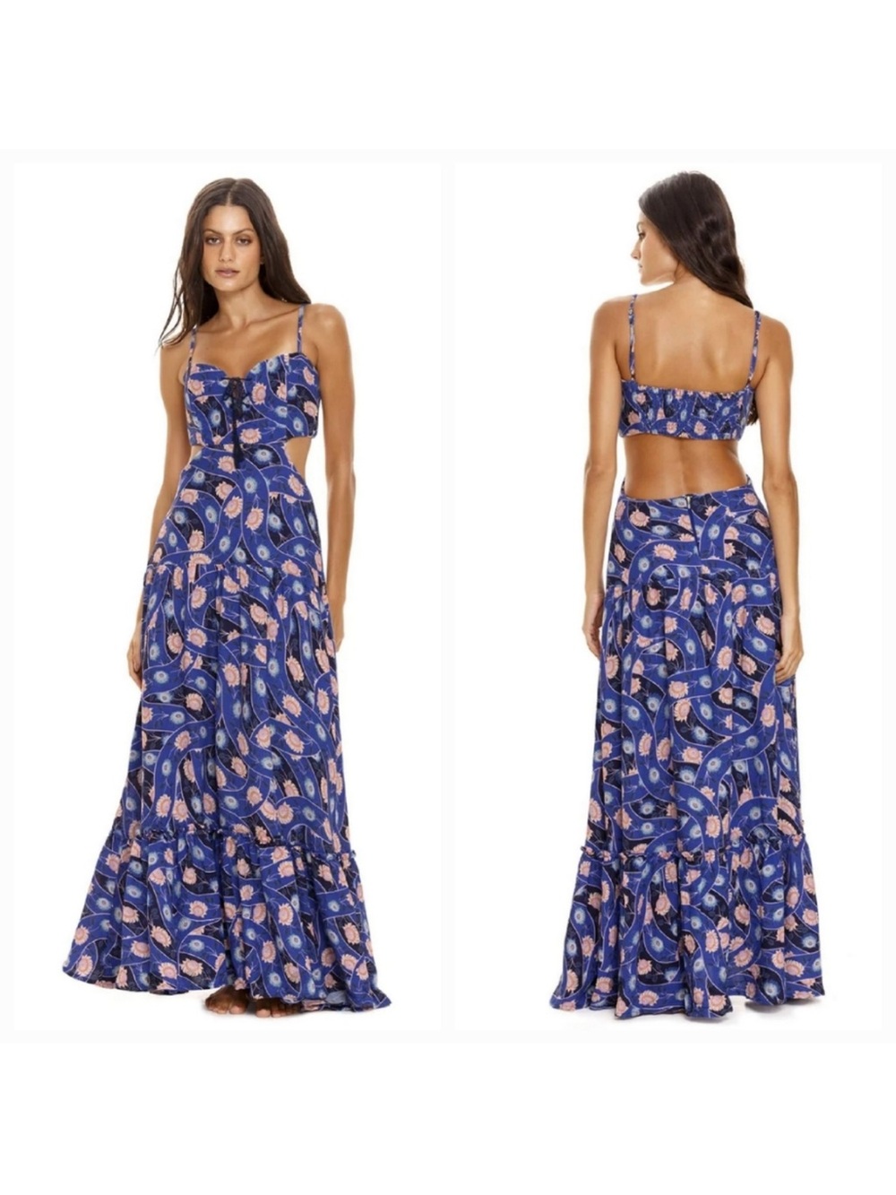Agua Bendita Navy Floral Cutout Maxi Dress